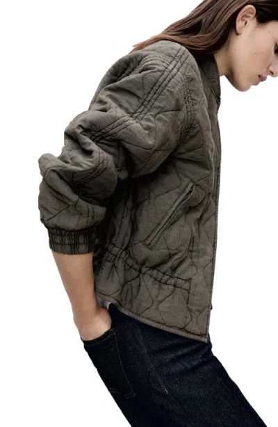 Mango Quilted Bomber Jacket In Gray