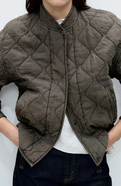 Mango Quilted Bomber Jacket In Gray
