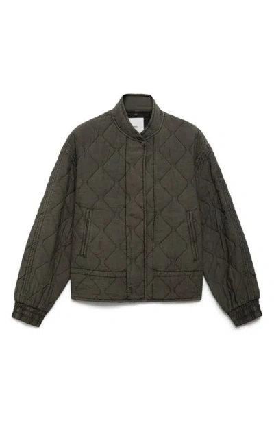 Mango Quilted Bomber Jacket In Gray