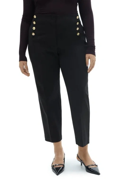 Mango Button Straight Leg Pants In Black