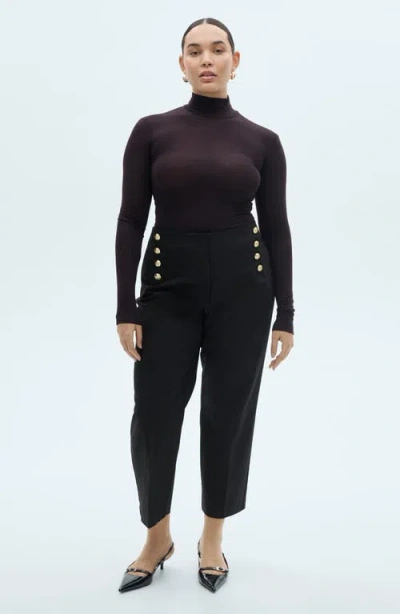 Mango Button Straight Leg Pants In Black