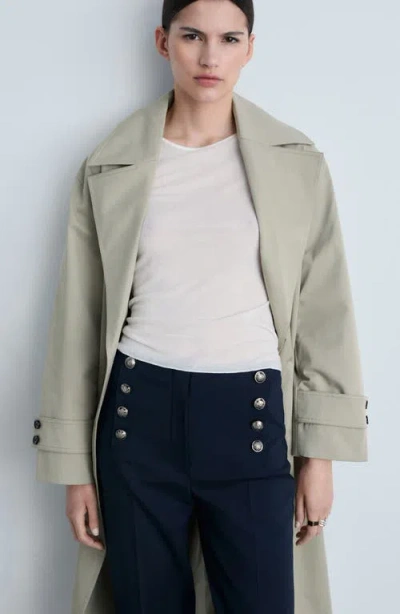 Mango Button Straight Leg Pants In Dark Navy