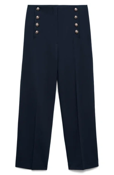 Mango Button Straight Leg Pants In Dark Navy