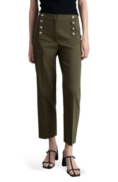 Mango Button Straight Leg Pants In Khaki Green