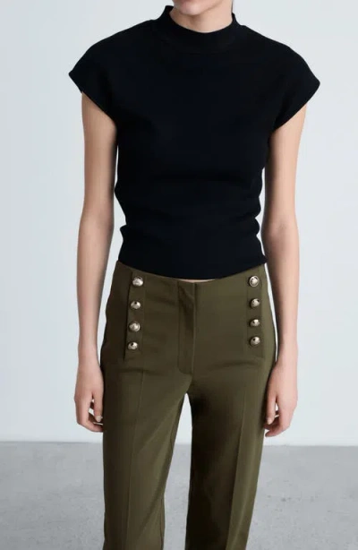Mango Button Straight Leg Pants In Khaki Green