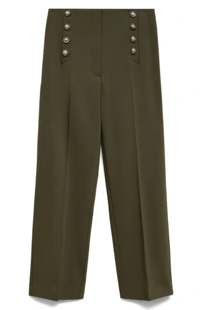 Mango Button Straight Leg Pants In Khaki Green