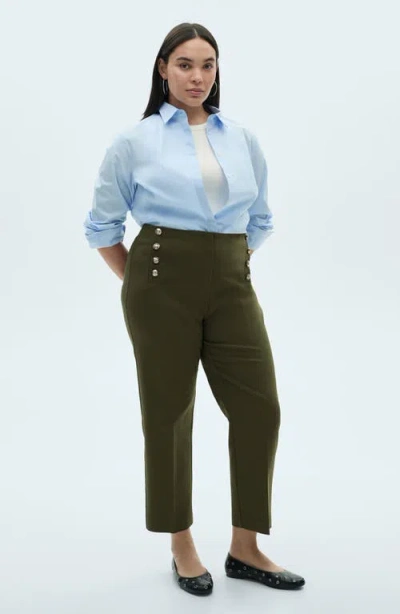 Mango Button Straight Leg Pants In Khaki Green