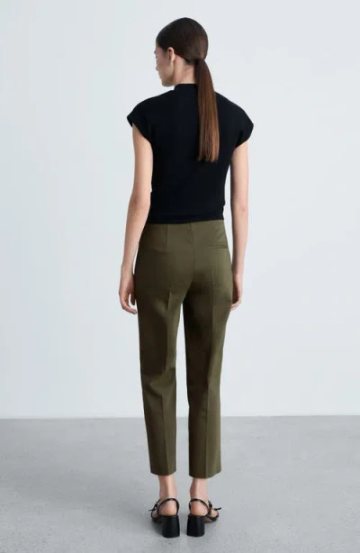 Mango Button Straight Leg Pants In Khaki Green