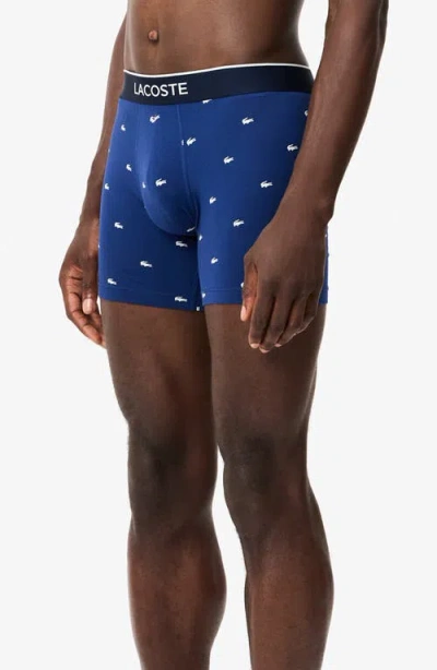 Lacoste Assorted 3-pack Stretch Cotton Boxer Briefs In Methylene/silver Chine/red