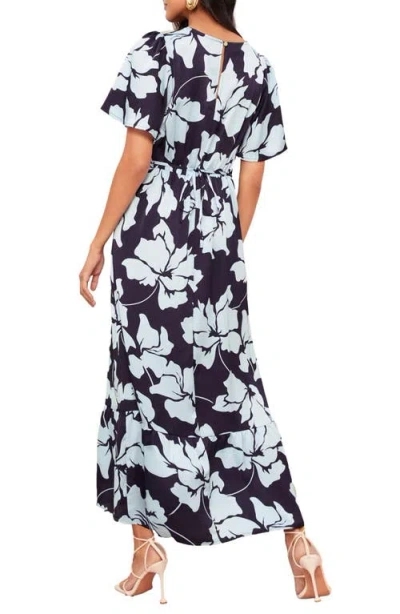 Friends Like These Floral Print Flutter Sleeve Maxi Dress In Blue