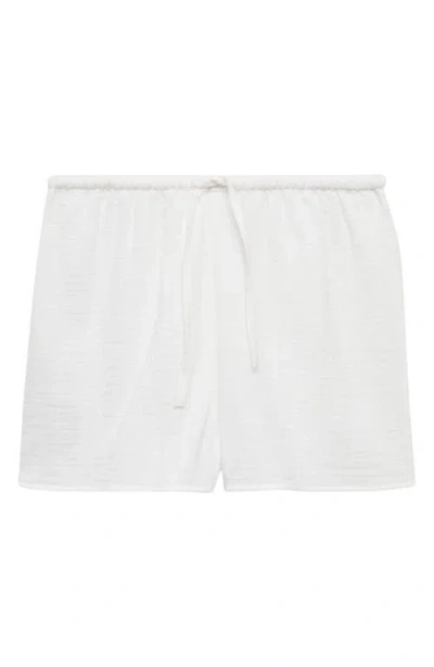 Mango Cotton Drawstring Waist Pajama Shorts In White