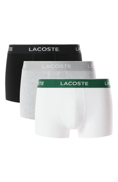 Lacoste 3-pack Stretch Cotton Boxer Briefs In Black/white/silver Chine