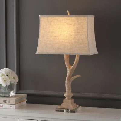 Jonathan Y Antler 29.5" Rustic Resin/crystal Led Table Lamp In Beige