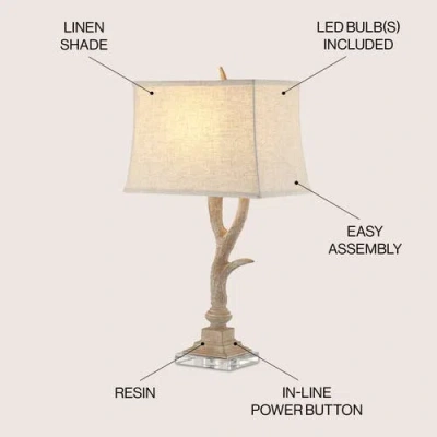 Jonathan Y Antler 29.5" Rustic Resin/crystal Led Table Lamp In Beige