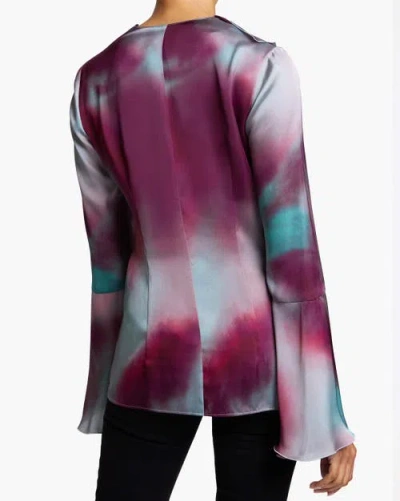 Santorelli Sydney Long Sleeve Ruffle Neck Blouse In Cherry Cola