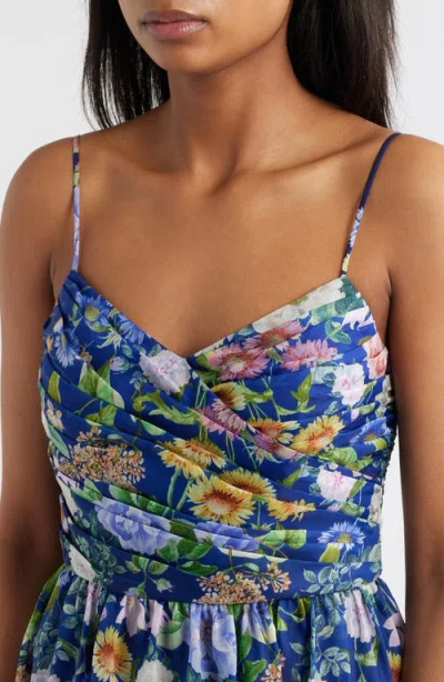 Tahari Asl Floral Silky Organza Cocktail Dress In Blue
