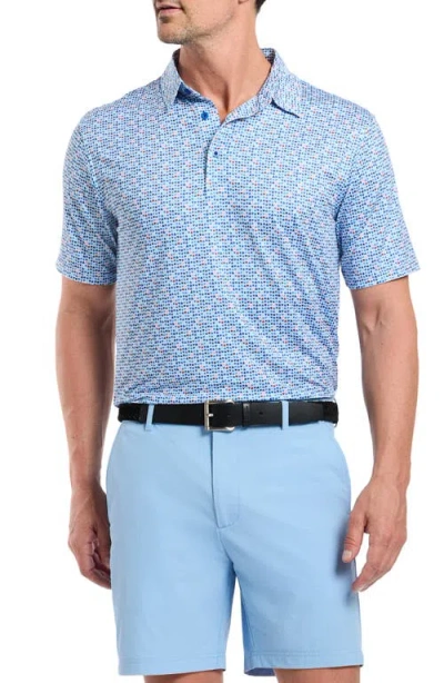 Robert Graham Galan Micro Geo Print Classic Fit Performance Polo Shirt In Blue