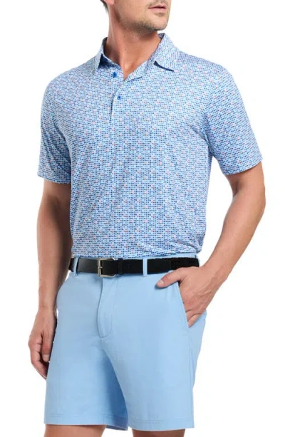 Robert Graham Galan Micro Geo Print Classic Fit Performance Polo Shirt In Blue