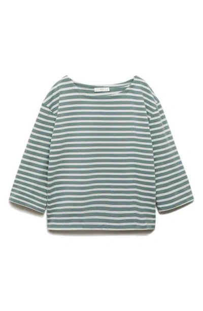 Mango Stripe Cotton T-shirt In Green
