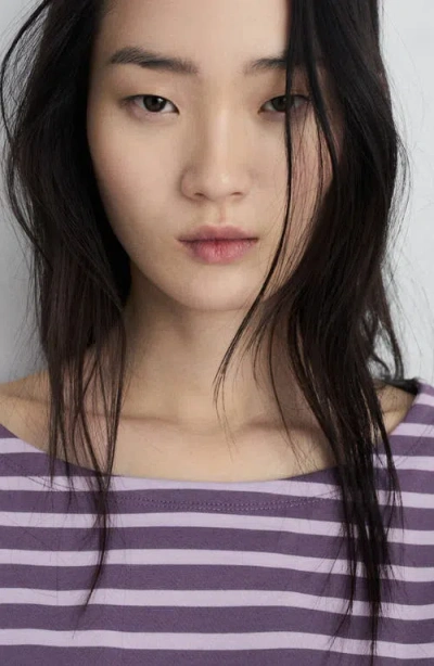 Mango Stripe Cotton T-shirt In Purple