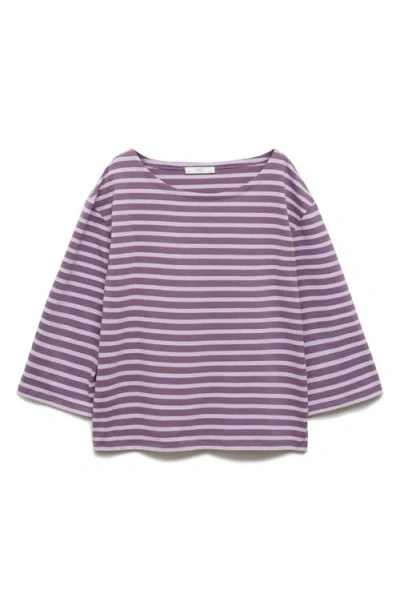Mango Stripe Cotton T-shirt In Purple