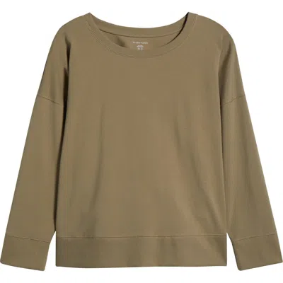 Eileen Fisher Crewneck Organic Cotton Long Sleeve Shirt In Twig