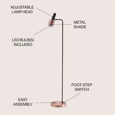 Jonathan Y Brady 59.50" Metal Led Task Floor Lamp, Copper/black In Copper/black