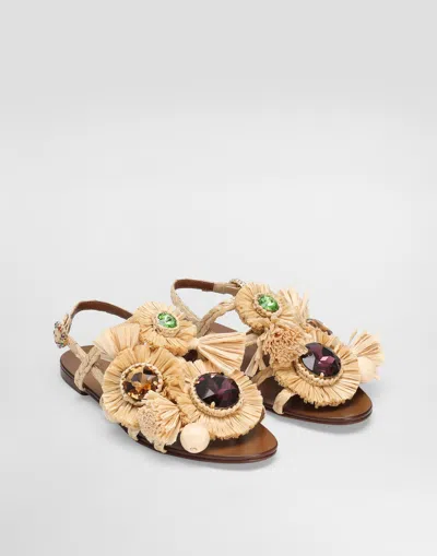 Dolce & Gabbana Braided Rafia Flip-flops In Multicolor