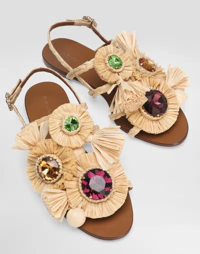Dolce & Gabbana Braided Rafia Flip-flops In Multicolor