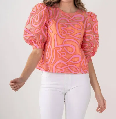 Emily Mccarthy Bella Puff Sleeve Top In Joy Coral In Pink