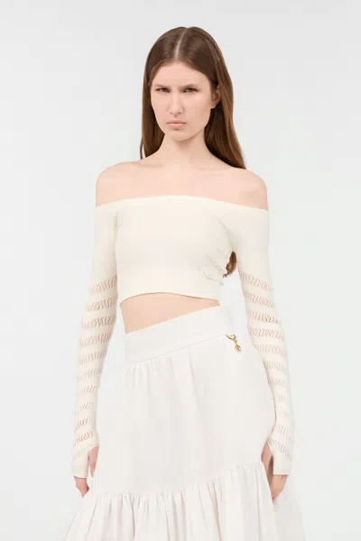 Roberto Cavalli Open-shoulder Crop Top In Ivory
