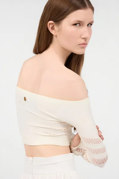 Roberto Cavalli Open-shoulder Crop Top In Ivory