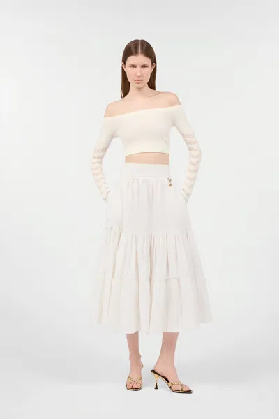 Roberto Cavalli Open-shoulder Crop Top In Ivory