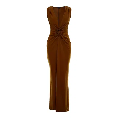 Roserry Women's Brown Mallorca Jersey Sleeveless Maxi Dress With Fixed Rosette Detail In Mocha In Brown