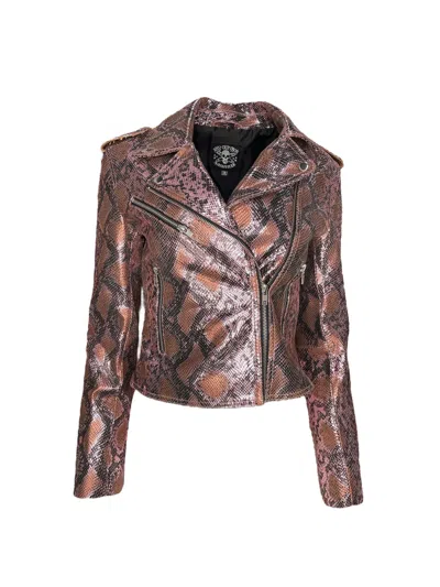 Any Old Iron Women's Pink / Purple / Black Metallic Pink Snake Leather Moto In Pink/purple/black