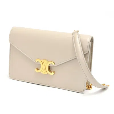 Pre-owned Celine Triomphe Leather Wallet () In Beige