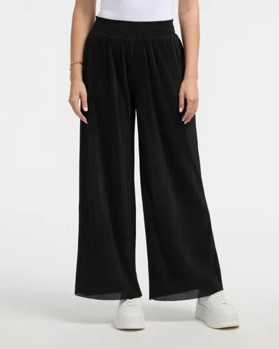 Ellen Tracy Women's Smocked Waist Wide Leg Plisse Pant In Black