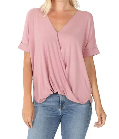 42pops Crepe Layered Draped Front Top In Rose In Multi