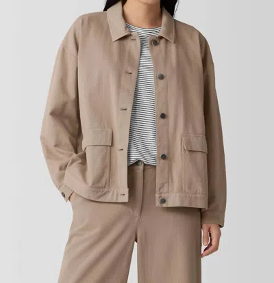 Eileen Fisher Garment-dyed Utility Cotton Collar Jacket In Biscuit In Beige