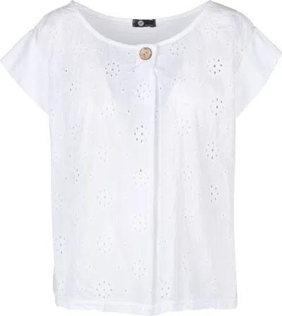 M Made In Italy Ladies Eyelet Cap Sleeve Top In White In White