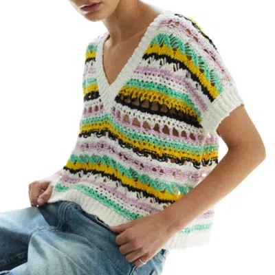 Autumn Cashmere Open-stitch Cropped V Sweater In Bright Combo In Multi