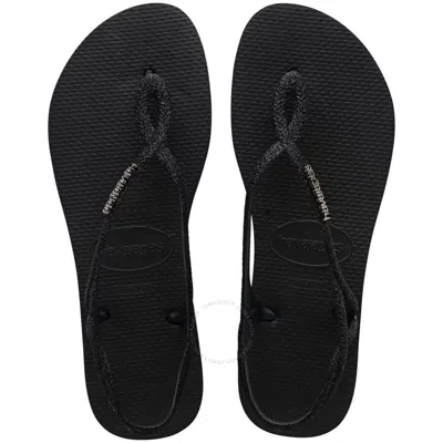 Havaianas Kids Black Luna Sparkle Sandals In Black