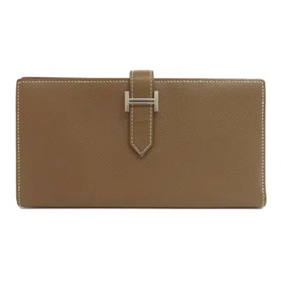 Pre-owned Hermes Béarn Leather Wallet () In Brown