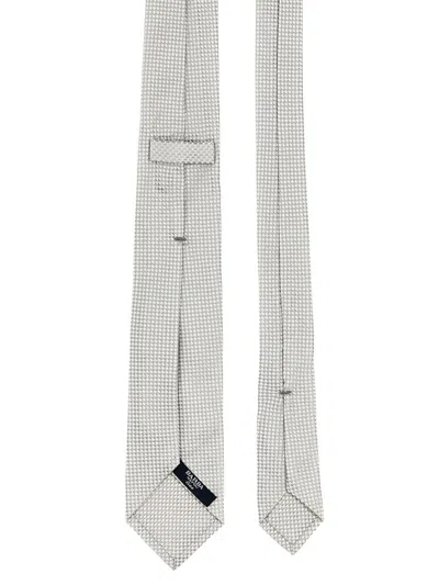 Barba Napoli Pointed Tip Slim Silk Tie With Textured Pattern In White