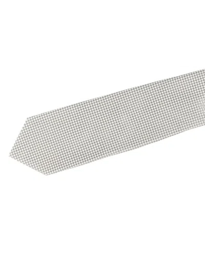 Barba Napoli Pointed Tip Slim Silk Tie With Textured Pattern In White