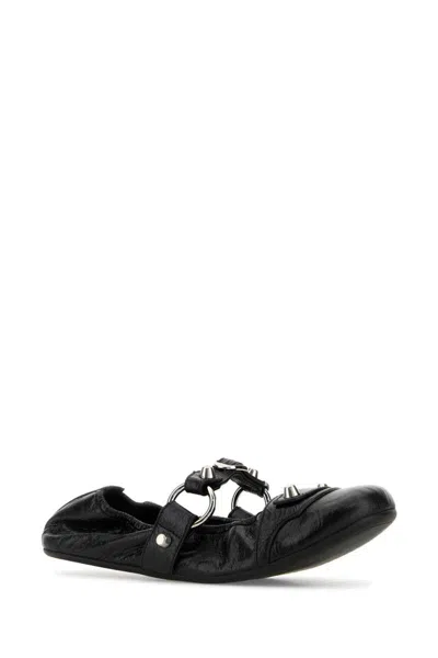 Balenciaga Black Lamb Leather Shoes With Striking Metallic Accents In Black