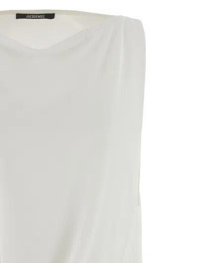 Jacquemus Le Haut Peplo White Top With Square Neck And Cut-out On The Side In Viscose Blend Woman In White
