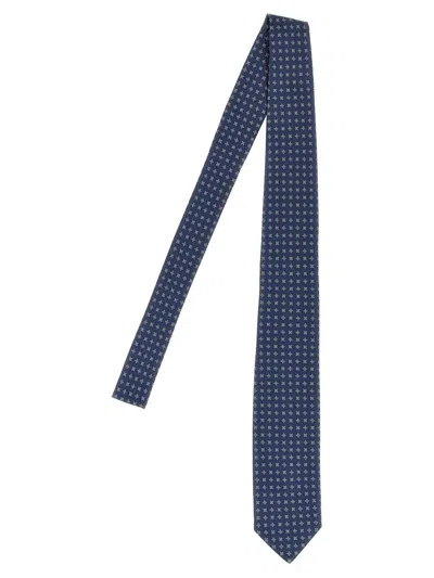 Barba Napoli Slim Pointed Tip Patterned Fabric Tie In Blue
