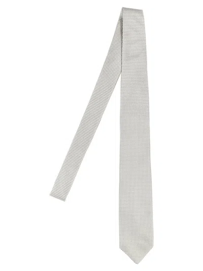 Barba Napoli Pointed Tip Slim Silk Tie With Textured Pattern In White