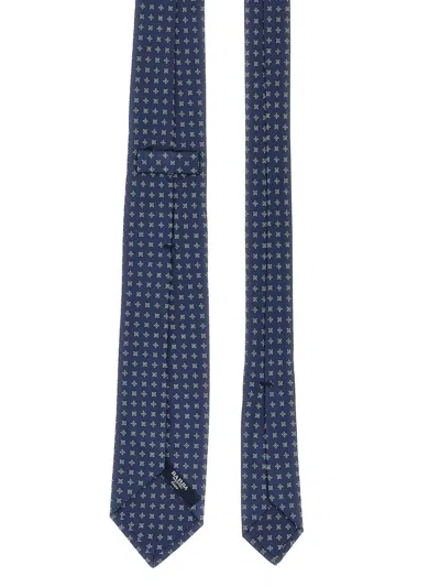 Barba Napoli Slim Pointed Tip Patterned Fabric Tie In Blue